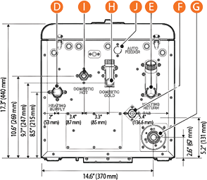 Bottom view of NFC-250/200H combi-boiler