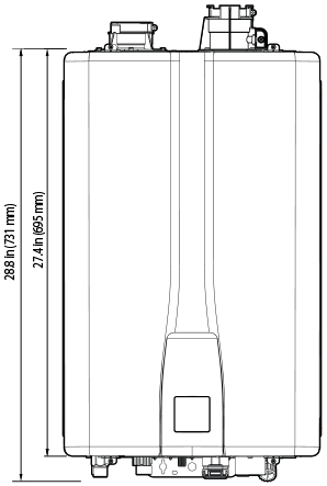 Front view of NPE-210A2 tankless water heater